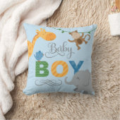 Coussin Garçon Bébé Bleu Animaux de la Jungle Nursery (Couverture)