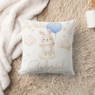Coussin Garçon Bleu Ballon Mignon Lapin Baby Shower Nom