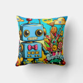 Coussin Garçon d'anniversaire Robot Rétro personnalisable (Verso)