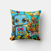 Coussin Garçon d'anniversaire Robot Rétro personnalisable (Recto)