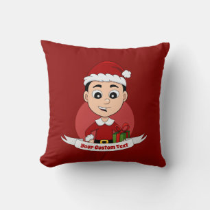 Coussin Garçon de Noël mignon avec des cheveux noirs