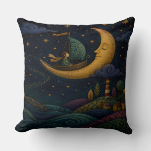 COUSSIN GARÇON FANTAISISTE NAVIGUANT SUR UN CROISSANT DE L
