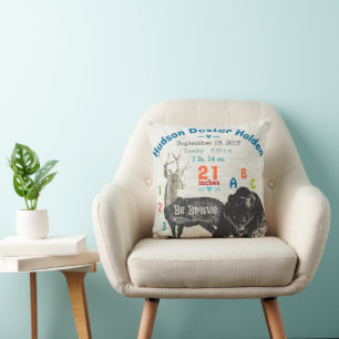 Coussin Garçon fléché Forêt Nurserie Naissance Stat Ours C