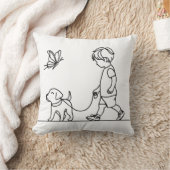Coussin Garçon marchant son chiot chien (Couverture)