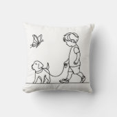 Coussin Garçon marchant son chiot chien (Recto)