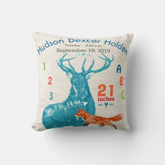 Coussin Garçon Naissance bébé Stat Fox Deer Arrow (Recto)