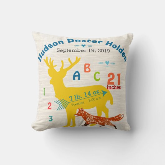 Coussin Garçon Naissance bébé Stat Fox Deer Arrow (Recto)