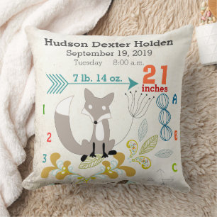 Coussin Garçon Nursery Bébé Naissance Stat Renard Flèche M
