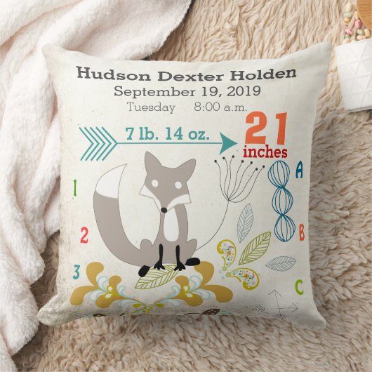 Coussin Garçon Nursery Bébé Naissance Stat Renard Flèche M (Couverture)