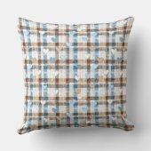 Coussin Garçon ours en peluche sur carreaux bleus marron (Verso)