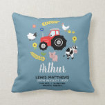 Coussin Garçons adorable tracteur de ferme Birth Stats Enf<br><div class="desc">Ces statistiques de naissance de bébé mignonnes et rustiques jettent des oreillers avec des dessins animés de ferme, avec un tracteur, des vaches, des cochons, des moutons, des poulets et des fleurs, et peut être personnalisé avec vos garçons nom complet, date de naissance, poids et taille à la naissance et...</div>