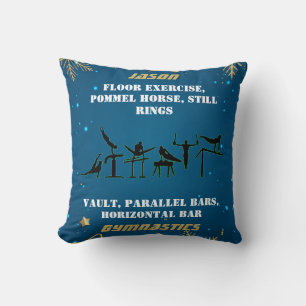 Coussin Garçons Bleu Or Hiver Gymnastique Personnalisé
