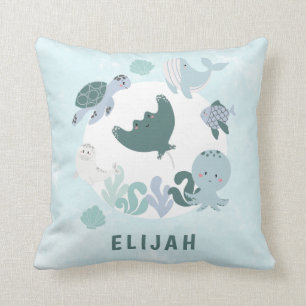 Coussin Garçons Bleus Sous L'Océan Mer Animaux Avec Le Nom
