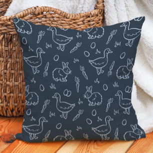 Coussin Garçons Boho Pâques Lapin Canard Mignon Bleu Foncé