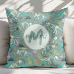Coussin Garçons Cool Dinosaur Fossil Motif Monogram Enfant<br><div class="desc">Ce cool personnalisé conçu pour lancer des oreillers présente un motif fossile de dinosaure bleu et vert, avec des plantes jurassiques, des os de squelette Dino, et d'autres illustrations archéologiques. Il y a aussi de l'espace pour ajouter votre nom de garçon et monogramme dans la typographie lunatique. Le cadeau idéal...</div>