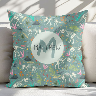 Coussin Garçons Cool Dinosaur Fossil Motif Monogram Enfant