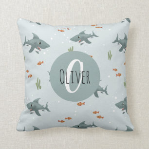 Coussin Garçons Joli Motif de requin bleu Monogram Enfants