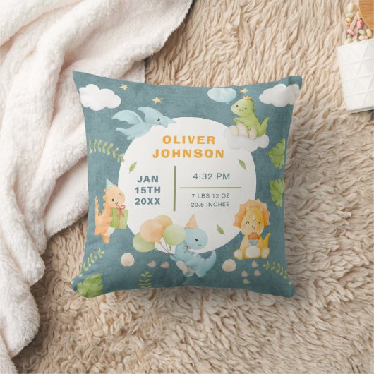 Coussin Garçons Mignons Dinosaure Bleu Naissance Statistiq (Couverture)