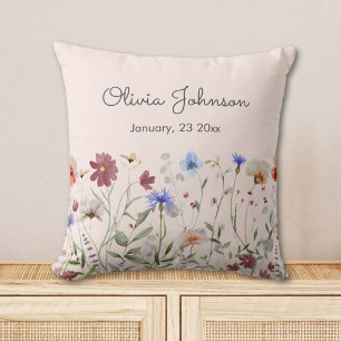 Coussin Garde de naissance de bébé fleur sauvage colorée a
