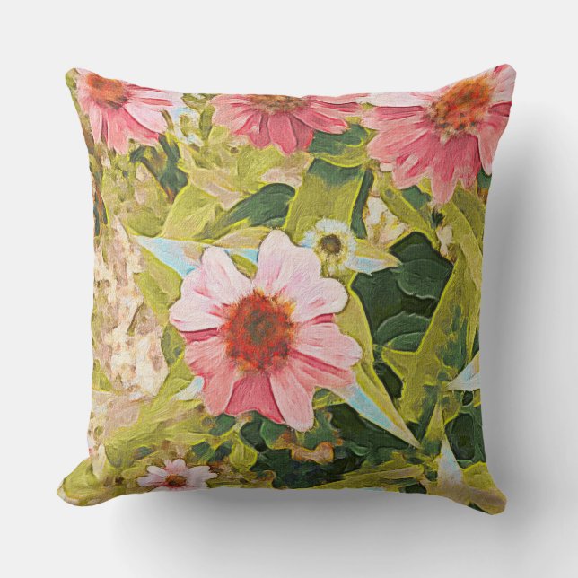 Coussin Garden Pink Coneflowers Vert Feuille Art original (Recto)