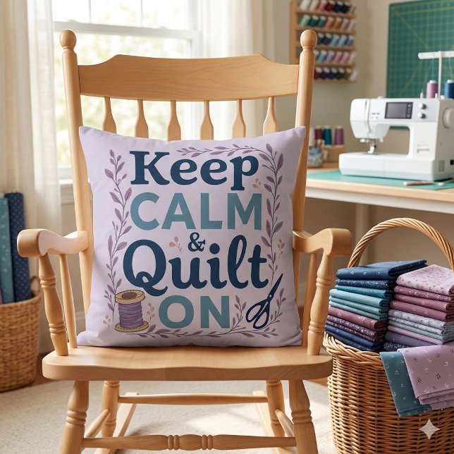 Coussin Gardez votre calme et continuez à coudre, design v (Keep Calm and Quilt On Vintage Sewing Lover Design Throw Pillow Mockup A)