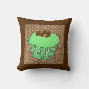 Coussin Gâteau Cupcake au Chocolat Glaçé Menthe, Fond Frac