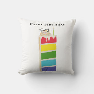 Coussin Gâteau d'anniversaire arc-en-ciel coloré Fête d'an
