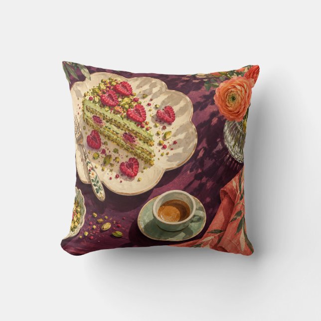 Coussin Gâteau Pistache Framboise Table à Thé Prune Espres (Recto)