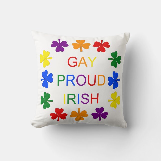 Coussin Gay Fier Irlandais LGBT Rainbow Shamrocks (Recto)
