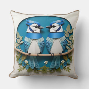 Coussin Geais bleus perchés parmi les détails floraux