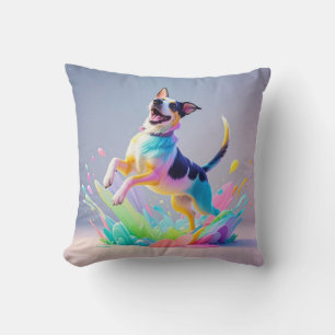 Coussin Géant coloré heureux jouant chien drôle, splash