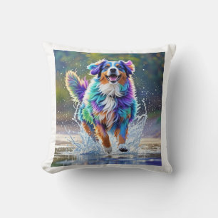 Coussin Géant coloré heureux jouant chien drôle, splash