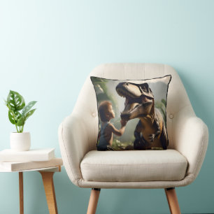 Coussin Géant doux : Le T-Rex amical qui aime un chat
