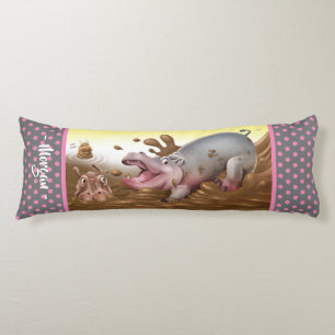 Coussin géant du corps Hippopotames gris boue.