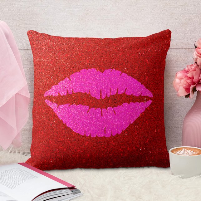 Coussin Géant lèvres rose brillant sur parties scintillant (Créateur téléchargé)