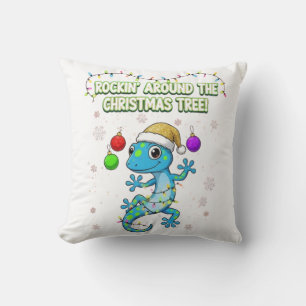 Coussin Gecko de Noël Rockin' – Déco de lézard des Fêtes m