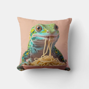 Coussin Gecko Drôle Manger Spaghetti