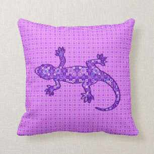 Coussin Gecko tribal de batik - pourpre de violette et