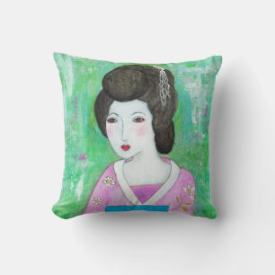 Coussin Geisha Girl Mixed Media Peinture d'art Abstrait