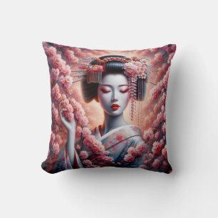 Coussin geisha oil painting with cherry blossom