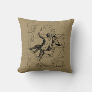 Coussin Gemini Constellation Map Engraving par Hevelius