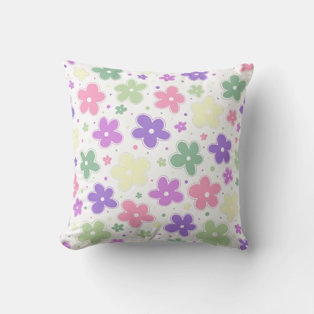 Coussin Genderfae Fierté Drapeau Fleurs Doodle Pastel Rose (Recto)