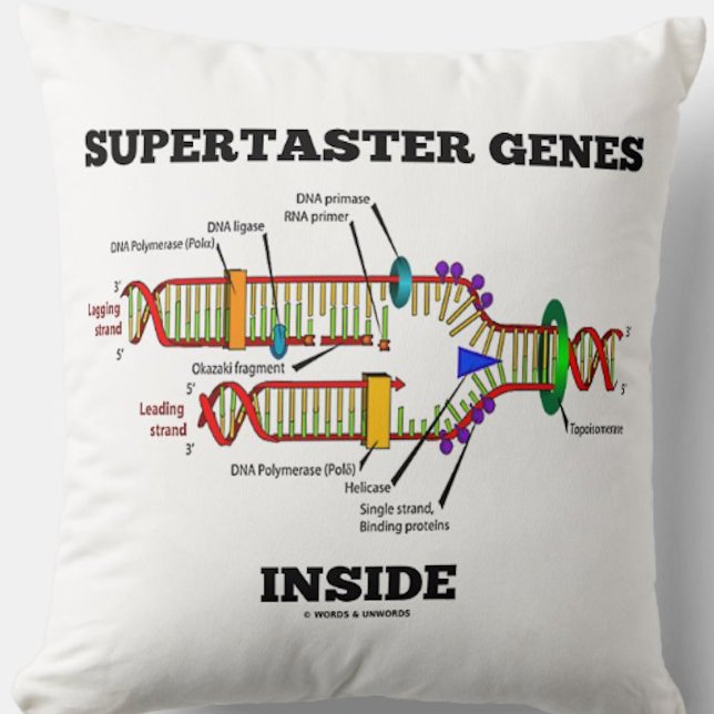 Coussin Gènes supertaster dans l'Humour de réplication de  (Throw pillow featuring DNA replication for any supertaster)
