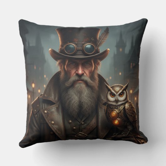 Coussin Gentleman Steampunk avec hibou (Verso)