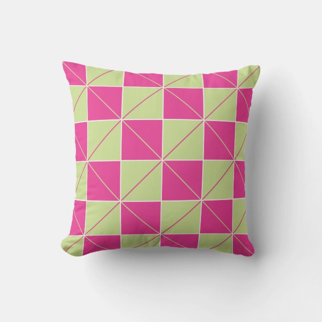 Coussin Geo Plaid Rose/Vert (Recto)