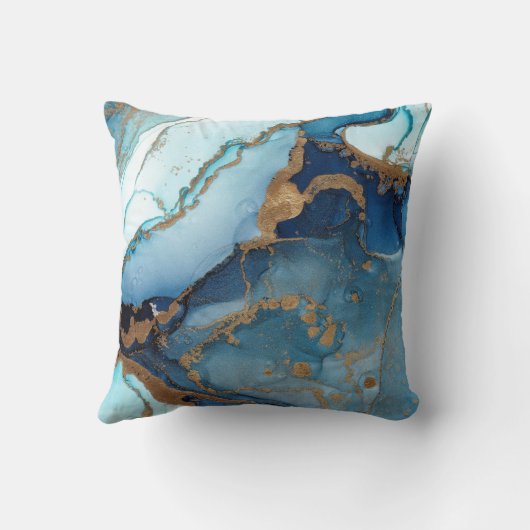 Coussin Géode de marbre d'agate bleue et or Kintsugi (Verso)
