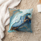 Coussin Géode de marbre d'agate bleue et or Kintsugi Monog (Couverture)