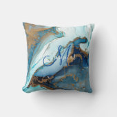 Coussin Géode de marbre d'agate bleue et or Kintsugi Monog (Recto)