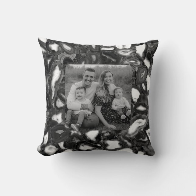 Coussin Géode moderne Abstrait Black White Agates (Recto)