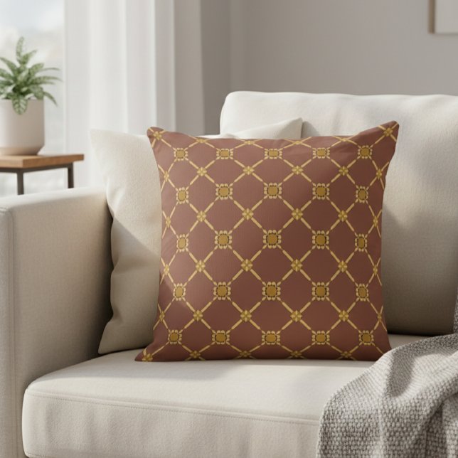 Coussin Geometric Gold Trellis Pattern Decorative Pillow  (Créateur téléchargé)